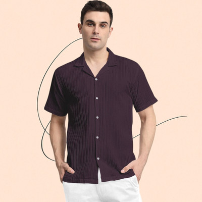 A Rodeiz Men Self Design Casual Purple Shirt