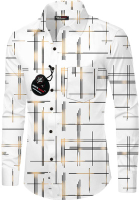 Ujaval Enterprise Men Printed Casual White, Black, Gold Shirt