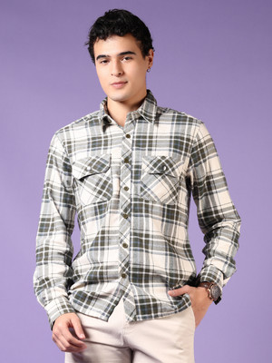 V-MART Men Checkered Casual Green Shirt