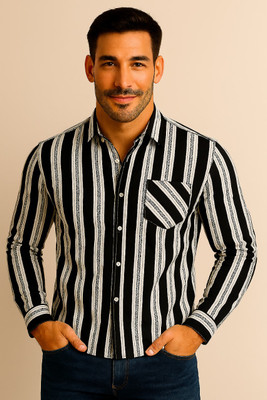 boldcloth Men Striped Casual Black, White Shirt