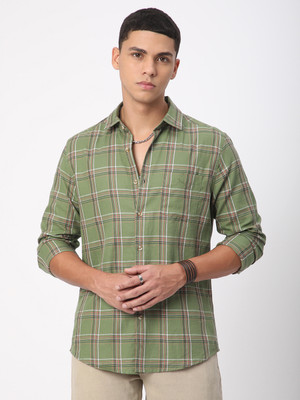 VASTRADO Men Checkered Casual Green Shirt