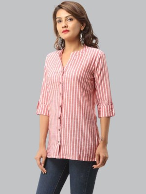 QuaClo Women Striped Casual Pink Shirt