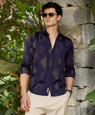 CAMPUS SUTRA Men Geometric Print Casual Blue Shirt