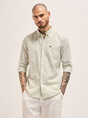 THE BEAR HOUSE Men Striped Casual Green, White Shirt