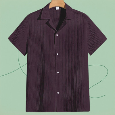 A DEEMOON TREND Men Self Design Casual Purple Shirt