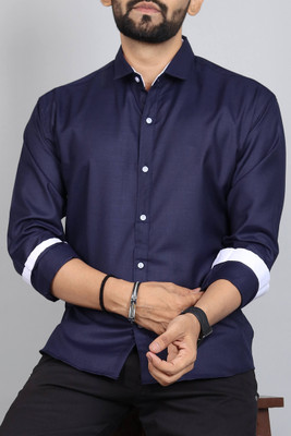 Qlonz Store Men Solid Casual Blue Shirt