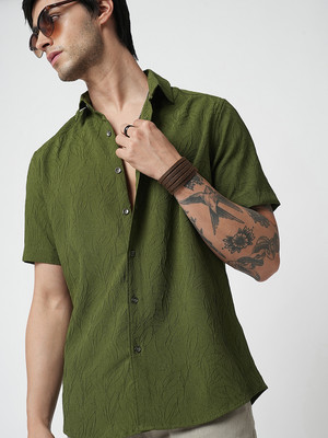 VASTRADO Men Self Design Casual Green Shirt