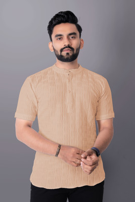 Paralians Men Self Design Casual Beige Shirt