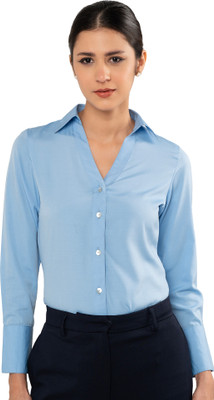 Zlaata Women Solid Formal Blue Shirt