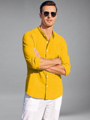 Apektra Men Solid Casual Yellow Shirt