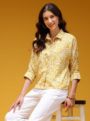 HERE&NOW Women Printed Casual Yellow Shirt