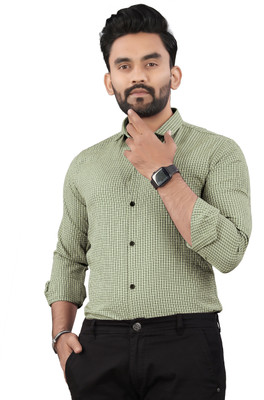 PEARL OCAN Men Self Design Casual Green Shirt