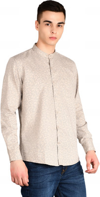 Tim Paris Men Printed Casual Beige, Black Shirt
