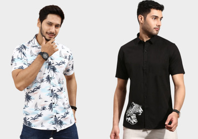 Emporium Men Striped, Printed Casual White Shirt(Pack of 2)