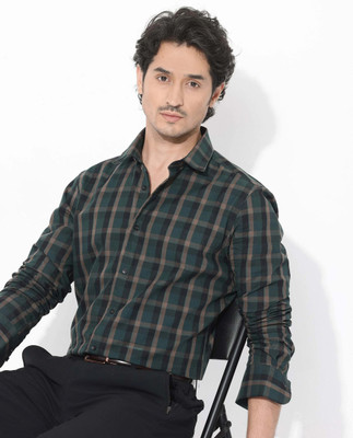 RARE RABBIT Men Checkered Casual Green Shirt
