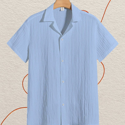Looksky Men Striped Casual Light Blue Shirt