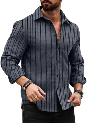 DEEMOON Men Solid Casual Grey Shirt