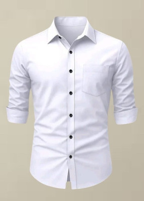 MUMIN Men Solid Formal White Shirt