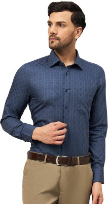 LOUIS STITCH Men Checkered Formal Dark Blue, Brown Shirt