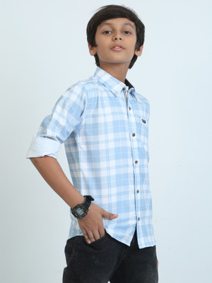 ROCKET SCIENCE Boys Checkered Casual Blue Shirt