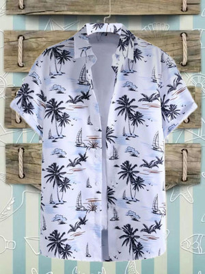 Radha Krishna Fashion Men Printed Casual White, Blue Shirt