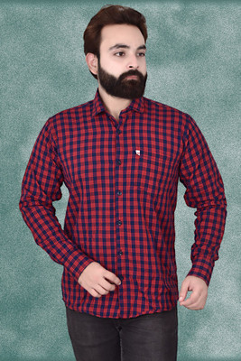 Marc Laurent Men Checkered Casual Red, Dark Blue Shirt