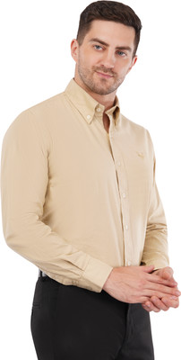 Revellions Men Solid Casual Beige Shirt