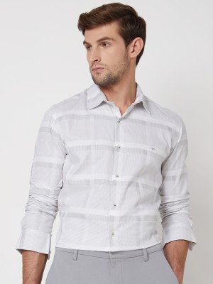 MUFTI Men Checkered Casual Grey, White Shirt