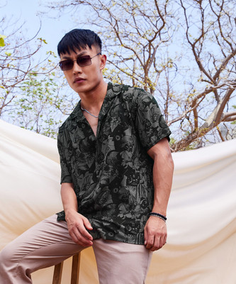 The Souled Store Men Printed Casual Black, Grey Shirt