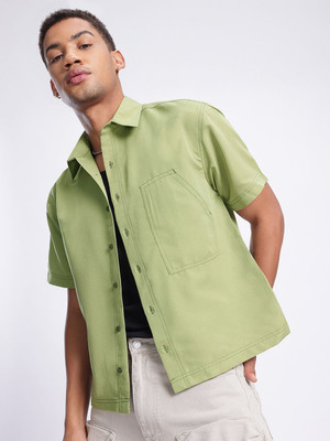 Glitchez Men Solid Casual Green Shirt