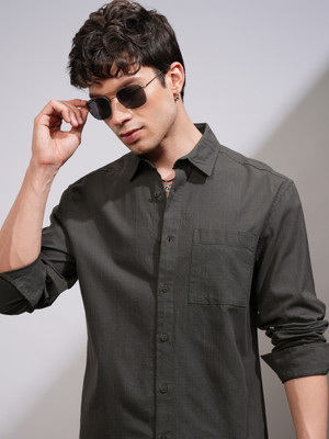 HIGHLANDER Men Solid Casual Green Shirt