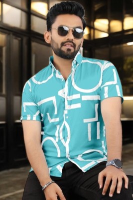 SEVENTEENSTITCH Men Printed Casual Light Blue Shirt