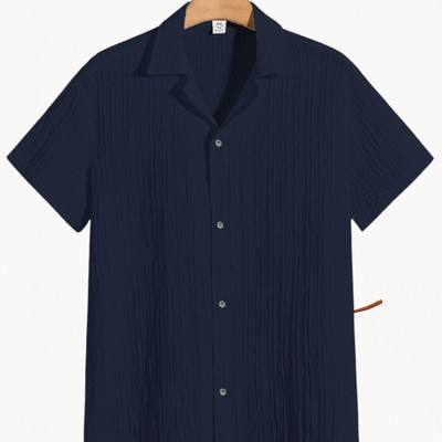 Nita creation Men Self Design Formal Blue Shirt