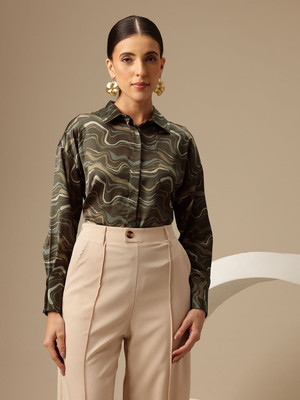 CHEMISTRY Women Printed Formal Green Shirt