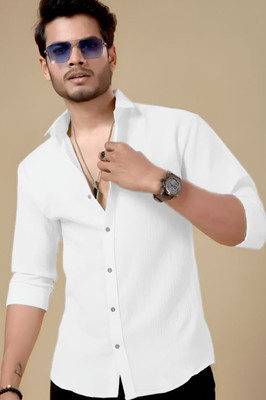 Marmic Fab Men Solid Casual White Shirt