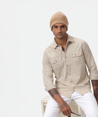 WROGN Men Solid Casual Beige Shirt