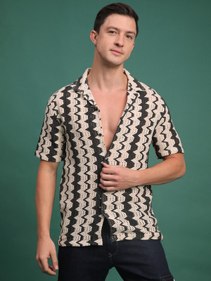 Voroxy Men Striped Casual Black Shirt