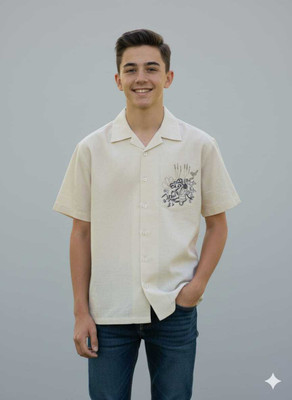 FABFARM Boys Solid Casual Cream Shirt