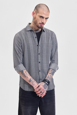 Snitch Men Checkered Casual Black Shirt