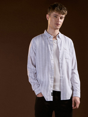THE BEAR HOUSE Men Striped Casual Grey Shirt