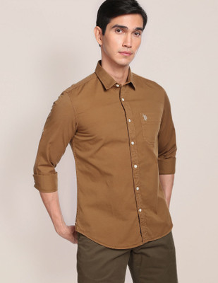 U.S. POLO ASSN. Men Solid Casual Brown Shirt