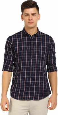 V-MART Men Checkered Casual Dark Blue Shirt