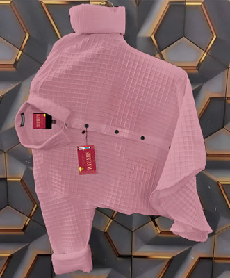 Shirteum Men Self Design Casual Pink Shirt