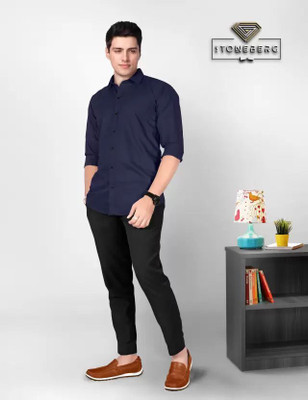 Kalawatia fashion Men Solid Casual Dark Blue Shirt