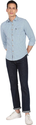U.S. POLO ASSN. Men Striped Casual Blue Shirt