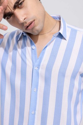 Jai Textiles Men Striped Casual Blue Shirt