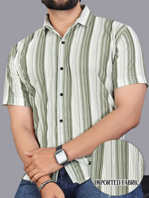 MUMIN Men Printed Casual Green Shirt