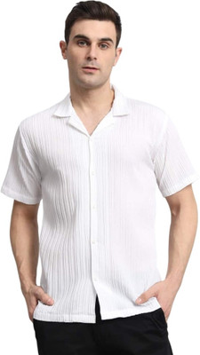 NitaCollection Men Solid Casual White Shirt