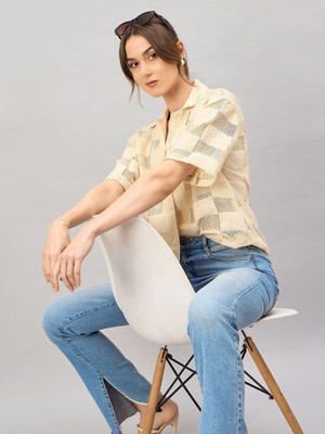 CORSICA Women Self Design Casual Beige Shirt