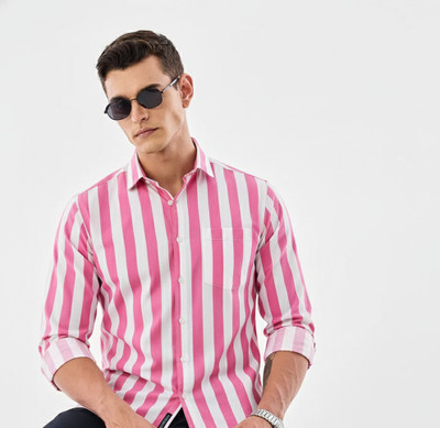 Clothisto Men Striped Casual Pink Shirt